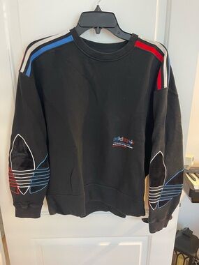 Adidas Black Crewneck Sweatshirt with Red & Blue Velvet Accents